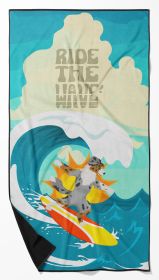 Surfer Dog Australian Shepherd Premium Beach Towel Oversized Towel Beach Blanket, Pool, Beach Essentials, Yoga, Premium Bath Towel, Quick Dry Plu