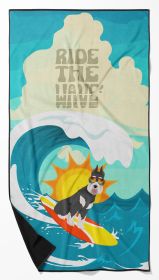 Surfer Dog Black Silver Schnauzer Premium Beach Towel Oversized Towel Beach Blanket, Pool, Beach Essentials, Yoga, Premium Bath Towel, Quick Dry