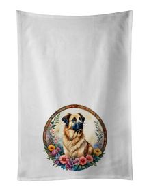 Anatolian Shepherd Dog and Flowers Kitchen Towel Set of 2 White Dish Towels Decorative Bathroom Hand towel for Hand, Face, Hair, Yoga, Tea, Dishc