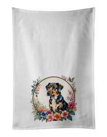 Catahoula Leopard Dog and Flowers Kitchen Towel Set of 2 White Dish Towels Decorative Bathroom Hand towel for Hand, Face, Hair, Yoga, Tea, Dishcl
