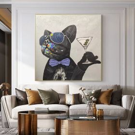 Handmade Oil Painting Custom Abstract French Bulldog Oil Painting on Canvas Original Funny Pet Painting Modern Living room Wall Decor Modern Cute (Style: 01, size: 120x120cm)