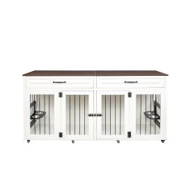 Heavy duty dog cage, suitable for medium to large dogs, furniture style cage, with double door pet house wooden cage, modern dog house furniture (Color: as Pic)
