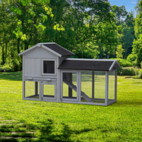 Rabbit Hutch Outdoor Bunny Cage Indoor,Extensible Chicken Coop With Large Run Space - No Leak Plastic Tray (Option: Gray)